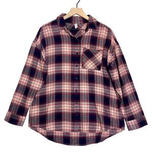 Nordstrom Boyfriend Button-Up Grunge Flannel Plaid Pink Adobe James Size XS NEW!